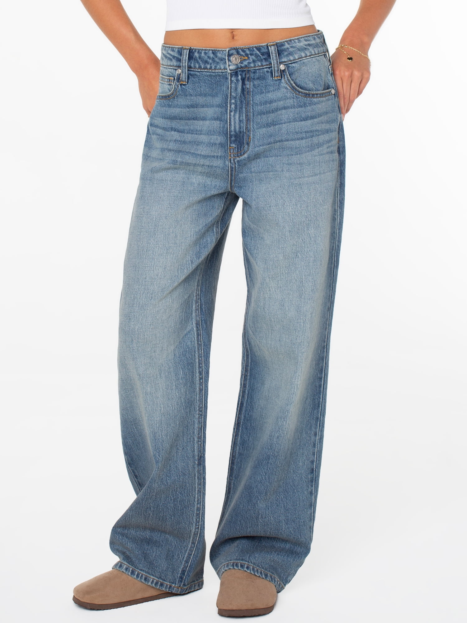 Celebrity Pink Women's and Women's Plus Slouchy Wide Leg Jean, Available in 30", 32", and 34" inseams, Sizes 1-24W