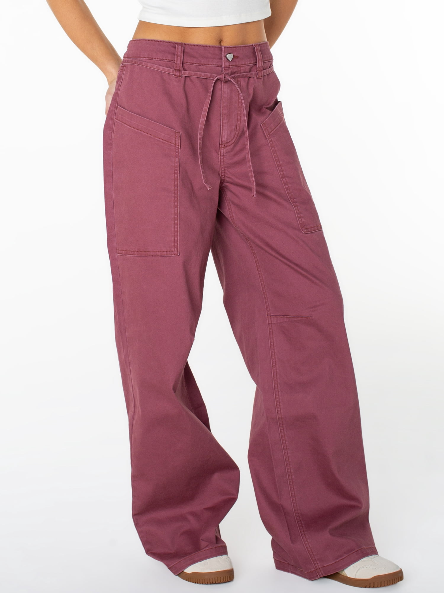 Celebrity Pink Women's and Women's Plus Tie Front Cargo Wide Leg Pants, Sizes XS-4X