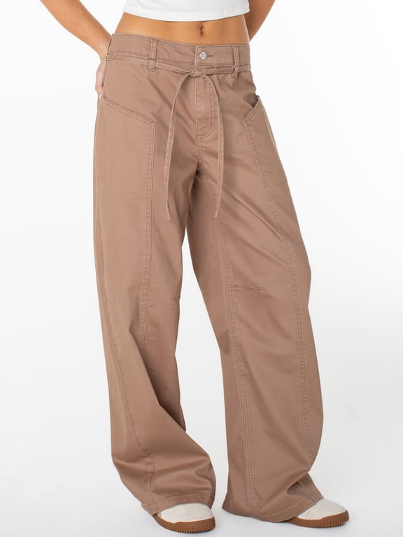 Women's and Women's Plus Tie Front Cargo Wide Leg Pants, Sizes XS-4X