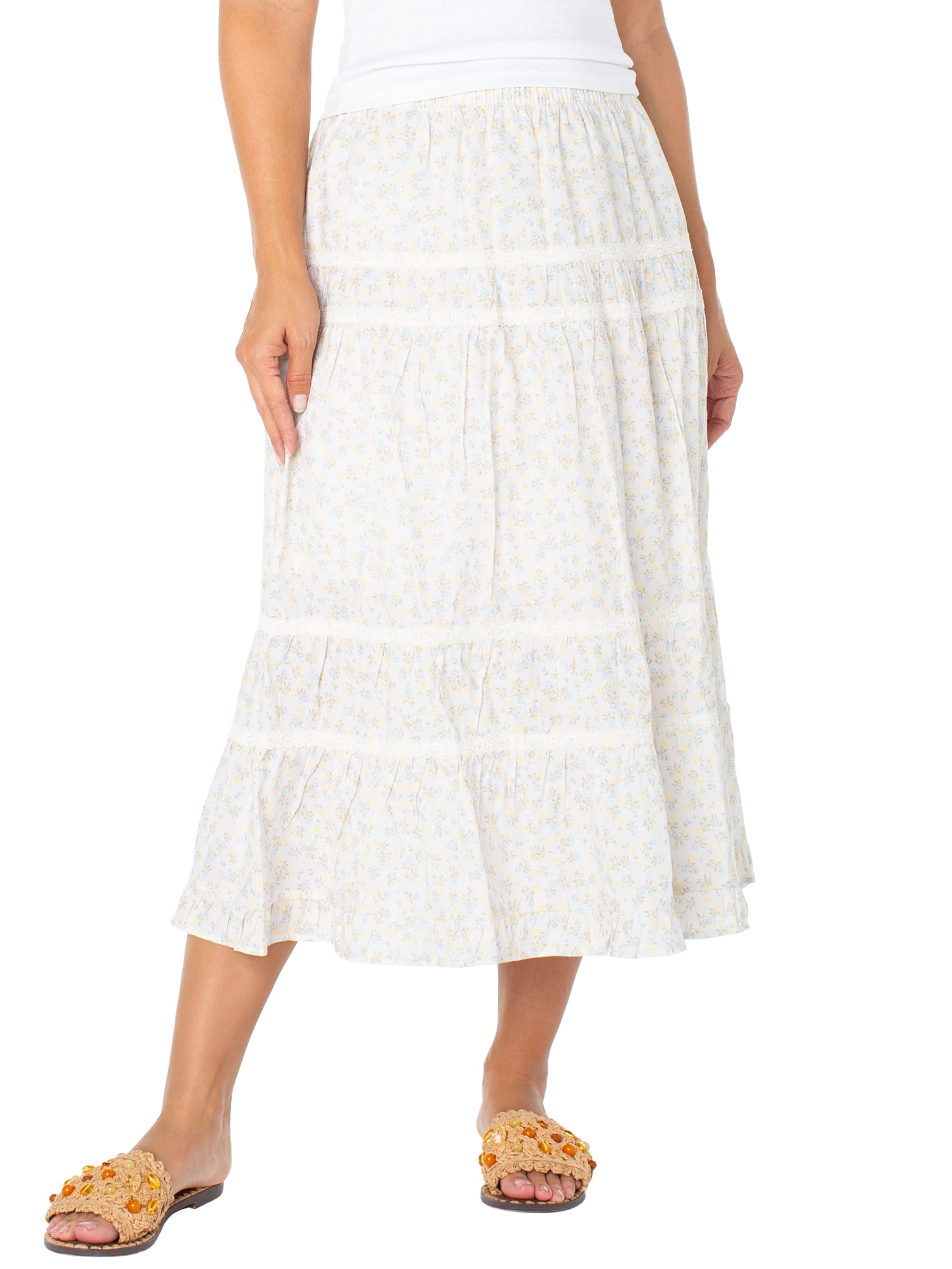 Celebrity Pink Women's and Women's Plus Tiered Ruffle Skirt with Lace Trim, Sizes XS-XXXL