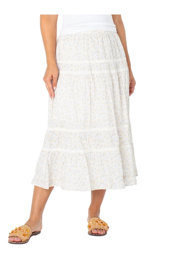 Women's and Women's Plus Tiered Ruffle Skirt with Lace Trim, Sizes XS-XXXL