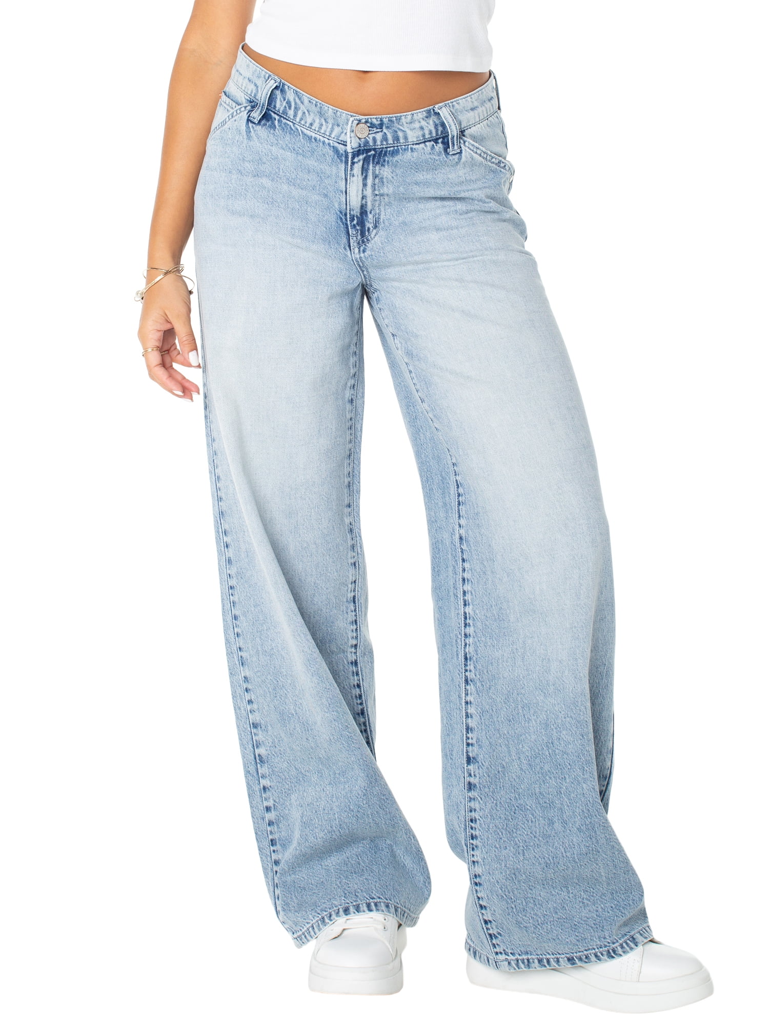Celebrity Pink Women's and Women's Plus V-Waist Wide Leg Jeans, Available in 30", 32", and 34" inseams, Sizes 1-24W