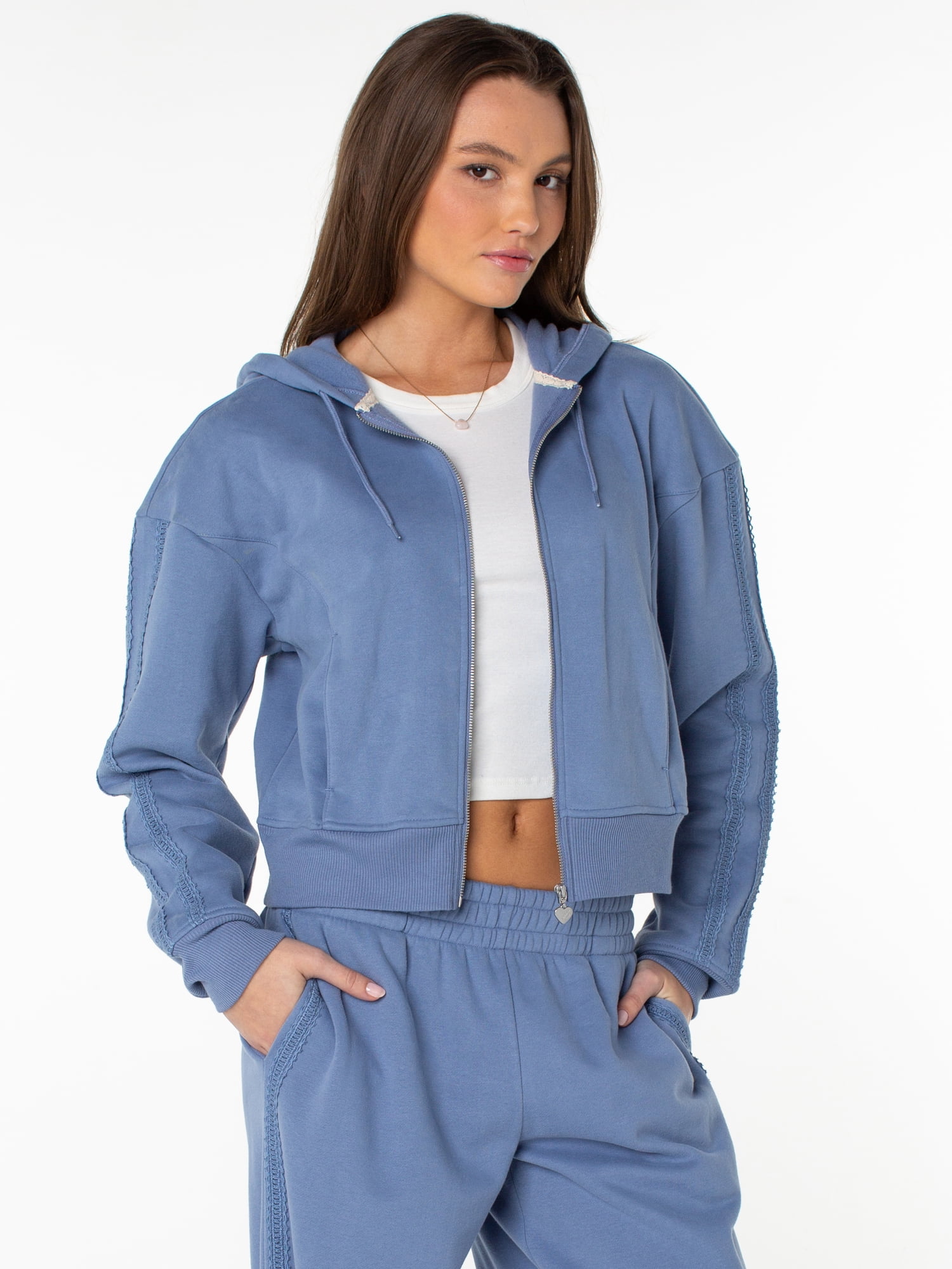 Celebrity Pink Women's and Women's Plus Zip Front Fleece Hoodie Sweatshirt, Sizes XS-4X
