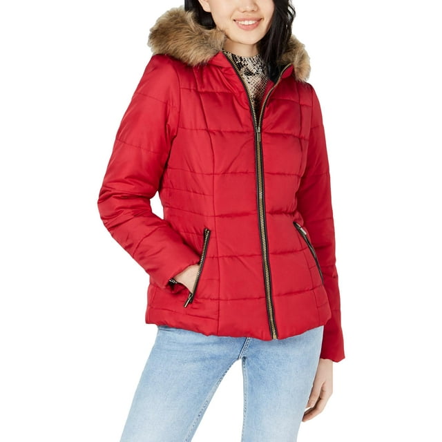 Celebrity Pink Womens Juniors Quilted Short Puffer Coat Red XL