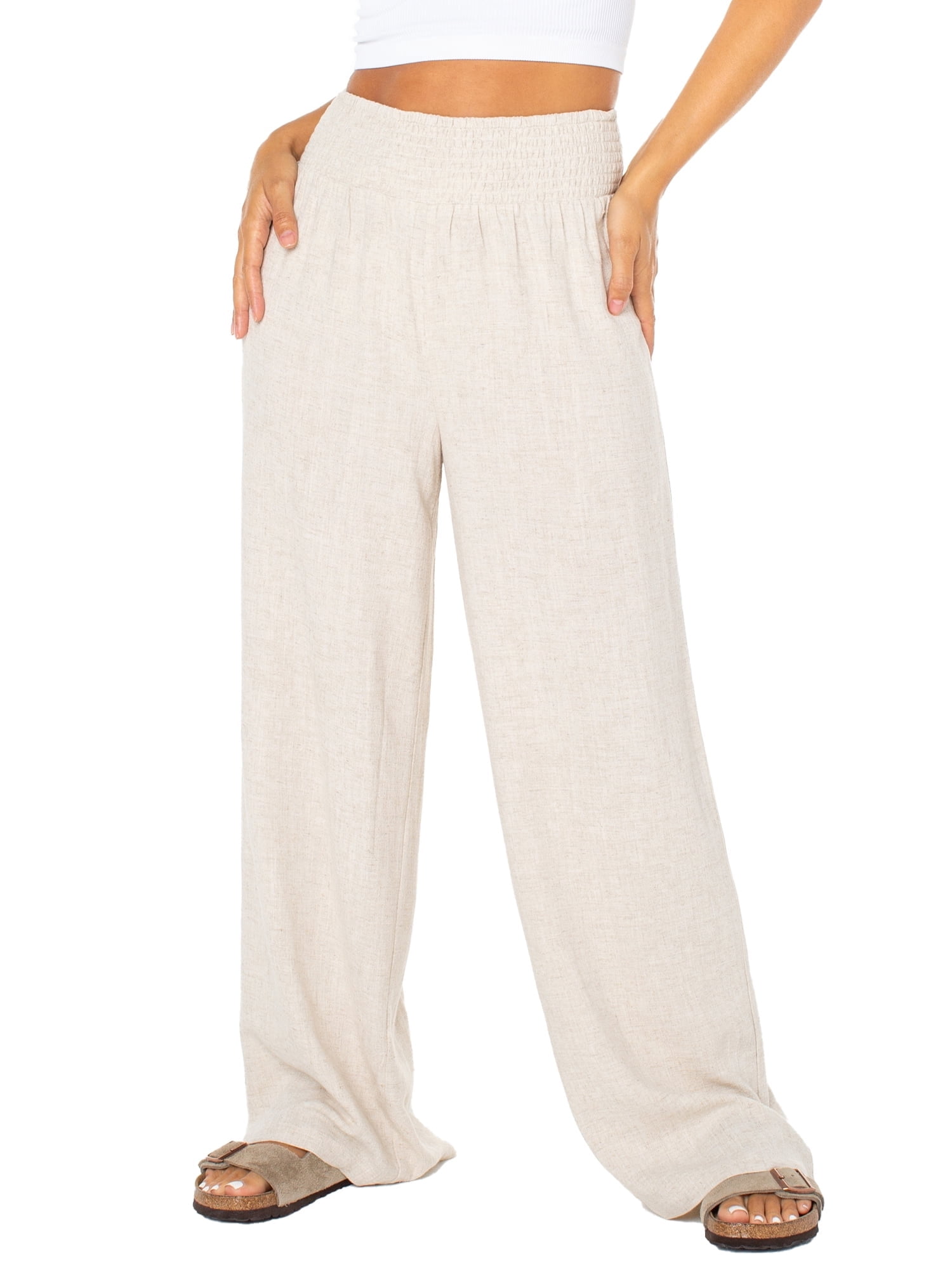 Solid woven wide leg pants featuring front patch pockets main image 0