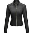 thumbnail image 1 of Celebrity Women's Black Lambskin Leather Jacket Motorcycle Slim Fit Biker W304, 1 of 3