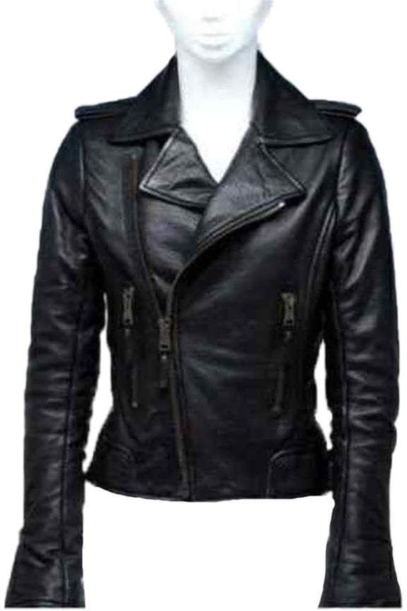 Celebrity Women's Black Lambskin Leather Jacket Motorcycle Slim Fit Biker W392