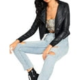 thumbnail image 1 of Celebrity Women's Black Lambskin Leather Jacket Motorcycle Slim Fit Biker W468, 1 of 4