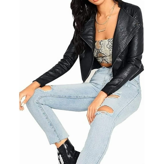 Celebrity Women's Black Lambskin Leather Jacket Motorcycle Slim Fit Biker W468