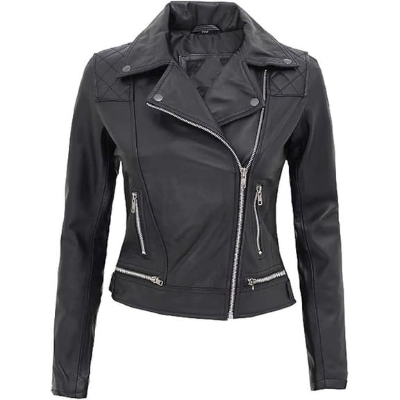 Celebrity Women's Brown Lambskin Leather Jacket Motorcycle Slim Fit Biker W518