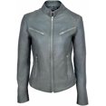 thumbnail image 1 of Celebrity Women's Gray Lambskin Leather Jacket Motorcycle Slim Fit Biker W402, 1 of 4