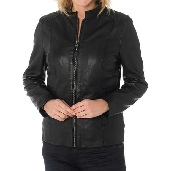 Celebrity Women's Lambskin Black Leather Jacket Motorcycle Slim Fit Biker W169