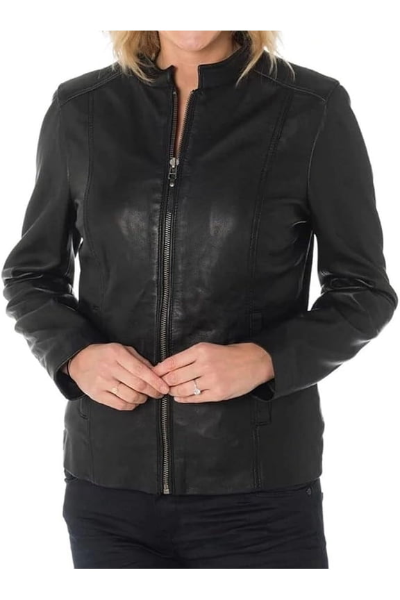 Celebrity Women's Lambskin Black Leather Jacket Motorcycle Slim Fit Biker W169
