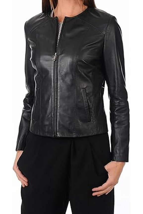 Celebrity Women's Lambskin Black Leather Jacket Motorcycle Slim Fit Biker W556