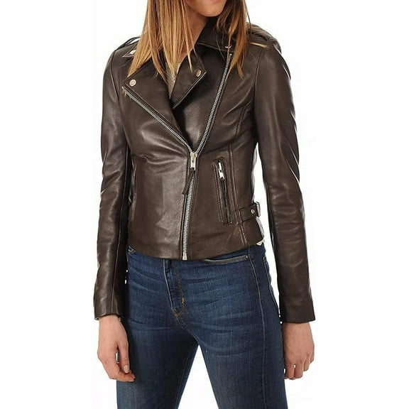 Celebrity Women's Lambskin Leather Jacket Motorcycle Slim Fit Biker W055
