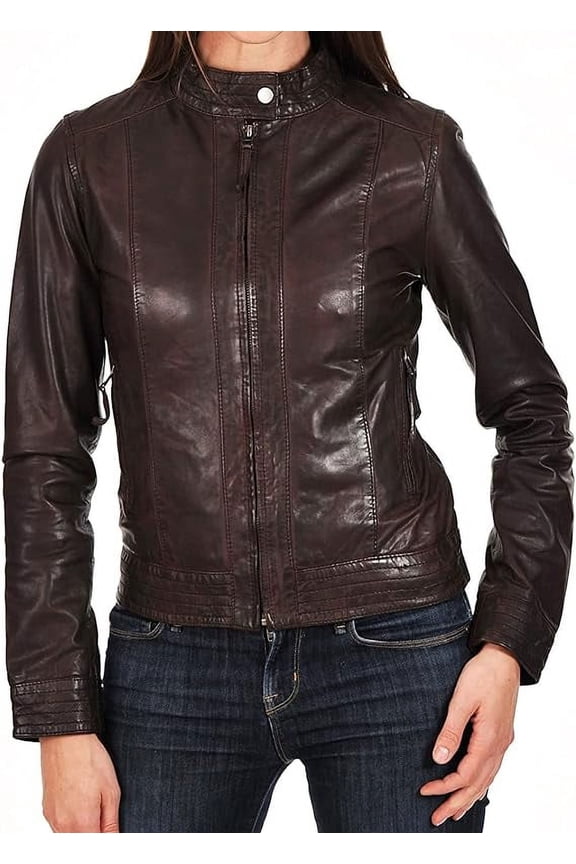 Celebrity Women's Lambskin Leather Jacket Motorcycle Slim Fit Biker W059