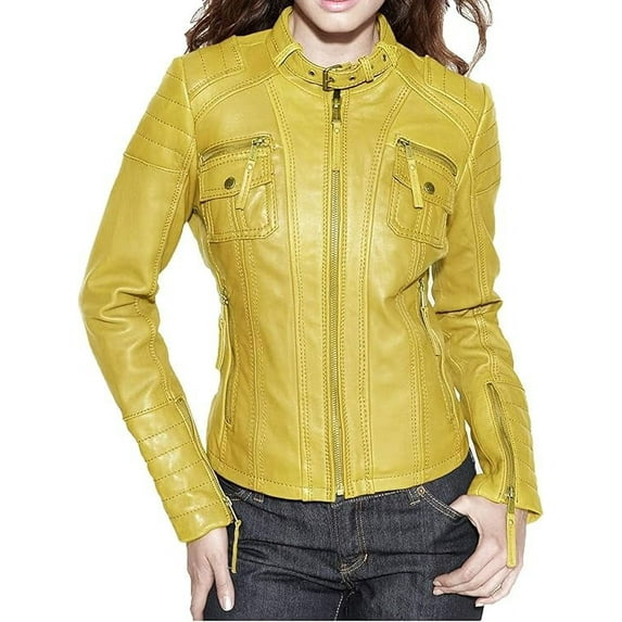 Celebrity Women's Lambskin Leather Jacket Motorcycle Slim Fit Biker W060