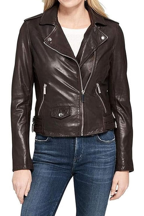 Celebrity Women's Lambskin Leather Jacket Motorcycle Slim Fit Biker W080