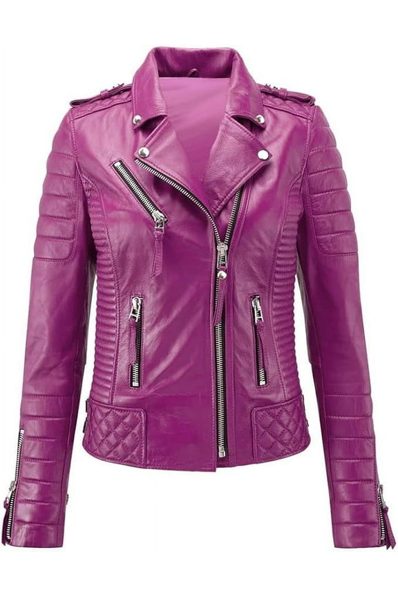 Celebrity Women's Lambskin Quilted Pink Leather Jacket Motorcycle Slim Fit Biker W178