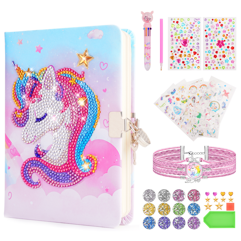 Celecstan Diamond Painting DIY Journal Kits Girls Toys Age 6 8 12 Unicorn Notebook Journaling Supplies for 8 9 10 11 12 13 Year Old Girl Birthday