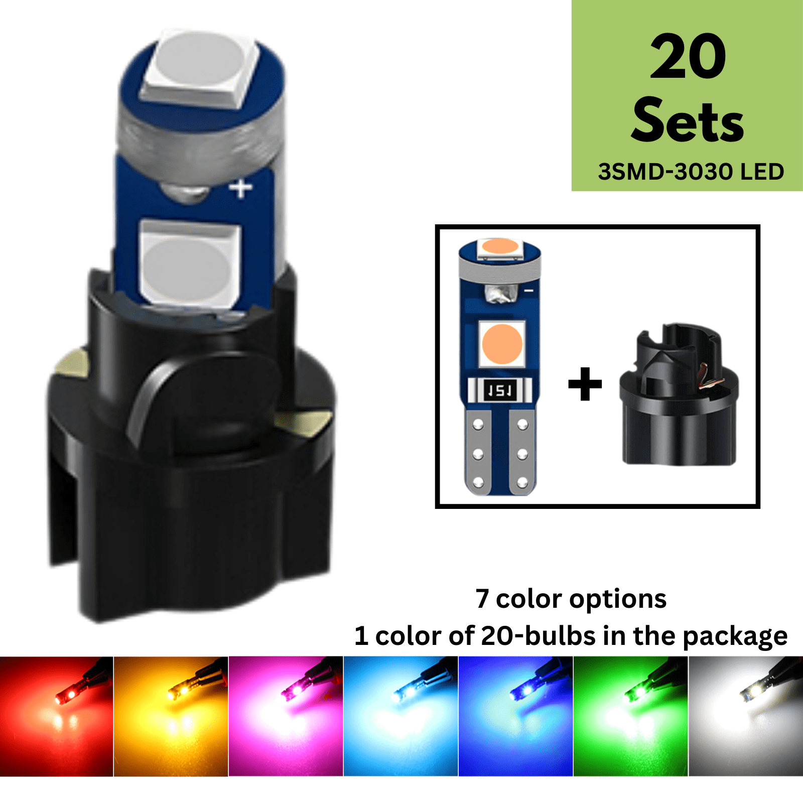 Celectigo 20Pcs T5 SMD3030 LED Bulbs Dashboard Lights with Sockets