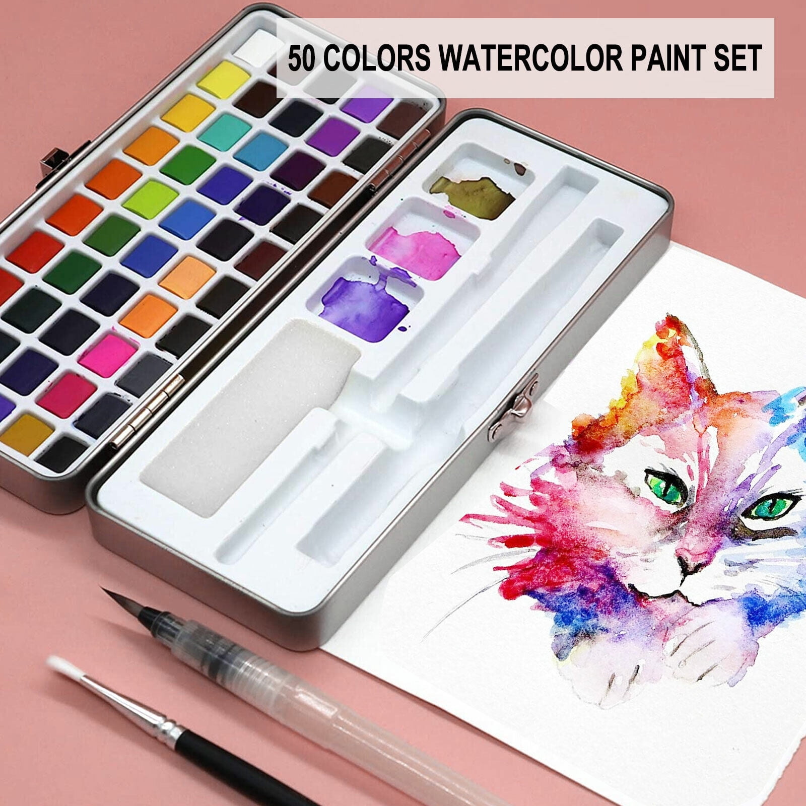 Celectigo 50-Color Watercolor Paint Set for Kids, Teens, and Adults Complete Art Set