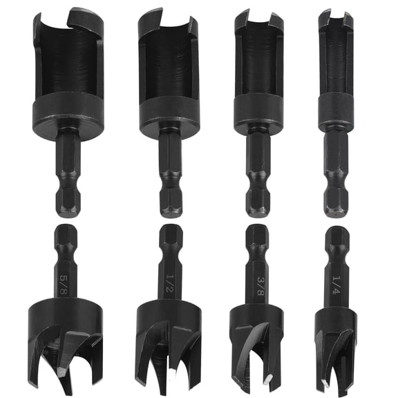 Celectigo 8 Pcs Wood Plug Cutter Drill Bit Set - 1/4" Hex Shank, Carbon Steel Straight & Tapered Cutting Tools for Woodworking (1/4", 5/16", 3/8", 1/2")