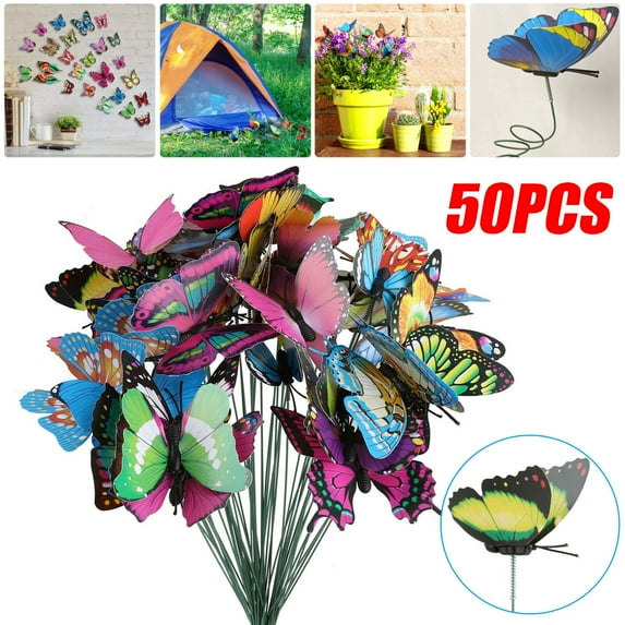 Celectigo Butterfly Stakes and Dragonfly Stakes, 10-inch Waterproof Butterfly Garden Decorations for Indoor and Outdoor Yards, Patios,Plant Pots, and Plant Decorations,Christmas Decorations (50 pcs)