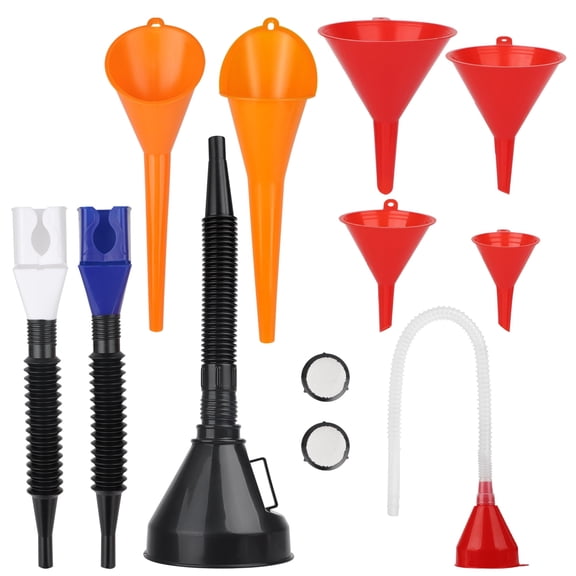 Celectigo Funnels for Automotive Use – Oil, Fuel & Coolant Plastic Funnel Set with Long Neck, Wide Mouth & Right Angle Design – Car & Truck Fluid Funnel Kit(10 Pcs)