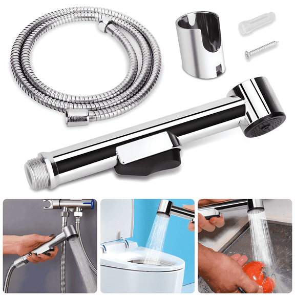 Celectigo Handheld Bidet Sprayer Head and Hose Replacement - Stainless Steel Hose, Chrome Finish, Wall Mount Options, 1 Pack