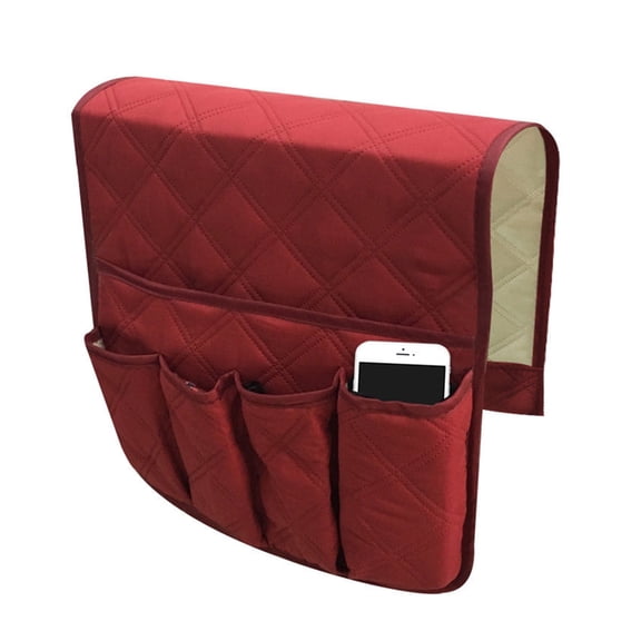 Celectigo Recliner Armrest Organizer, Non-Slip Sofa Armrest Caddy with 5 Pockets, Couch Storage Holder for Remote, Phone, Tablet, Books, Magazines, Living Room Furniture Protector Cover, Red