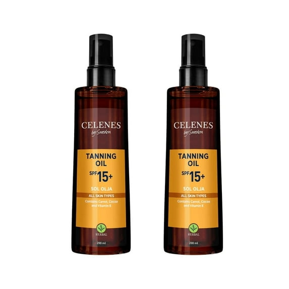 Celenes by Sweden Herbal Tanning Oil Spf 15+ 200 ml / 6.8 fl oz -2 Pack