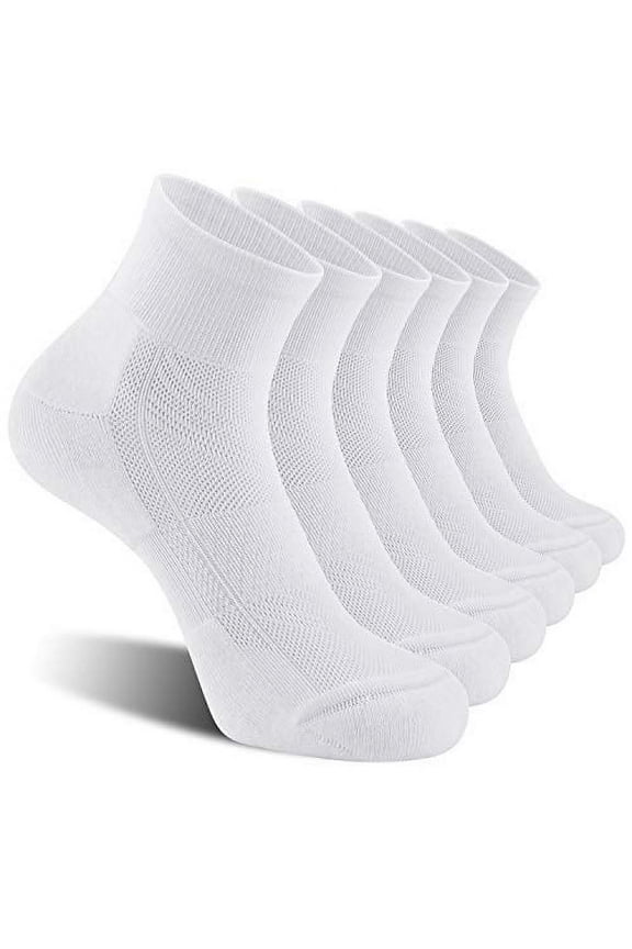6 Pack Men's Ankle Socks with Cushion, Sport Athletic Running Socks, White, X-Large