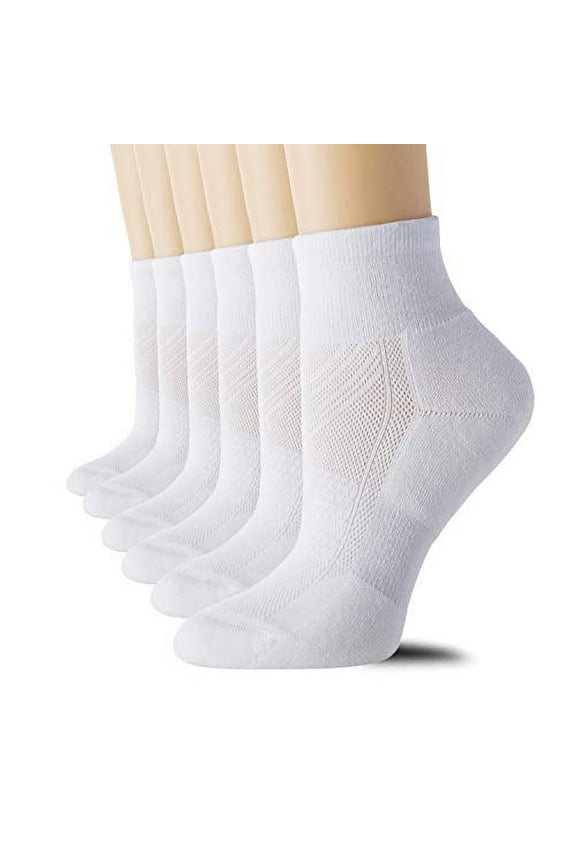 6 Pack Women's Ankle Socks with Cushion, Sport Athletic Running Socks, 6 Pair White, Medium