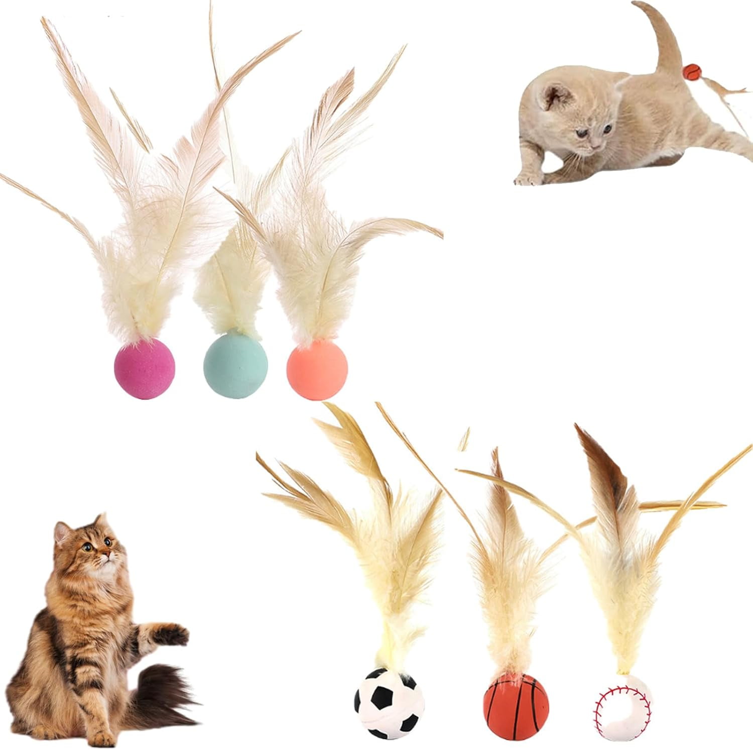 Celery Pets Cat Toy, Interactive Feather Ball Toy Set for Cats, Bouncy Tails Cat Toys, Feather Ball Toy for Cats, Bouncy Balls for Cats, Feather Bouncy Ball Cat Toy (Set*A+B)