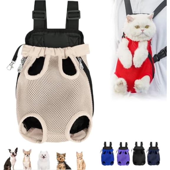 Celery Pets Pet Travel Leg Out Backpack for Cats, Celerypets Adjustable Front Cat Dog Carrier Backpack Travel Bag, Pet Legs Out Carrier Backpack Carrier for Hiking Cycling (Beige, L)