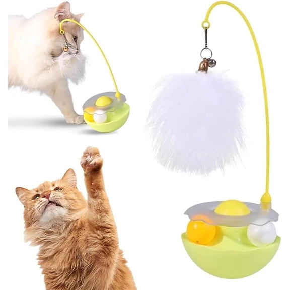 Celerypets Wobble Pet Toy with Feather & Catnip, Celerypets Interactive Wobble Pet Toy for Endless Pet Fun, Spin Game with Track, Catnip Ball and Feather Wand (Yellow)