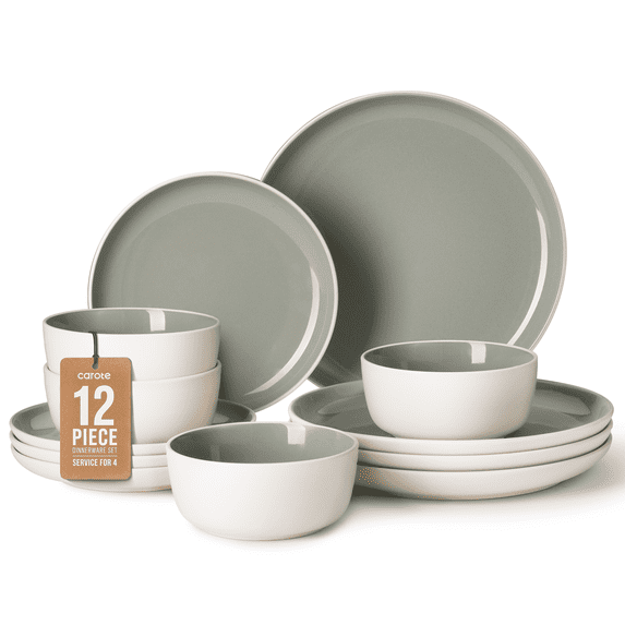 Carote 12-Piece Ceramic Dinnerware Set, Plates and Bowls Dish Sets Service for 4, Durable Kitchen Dining Dish Set
