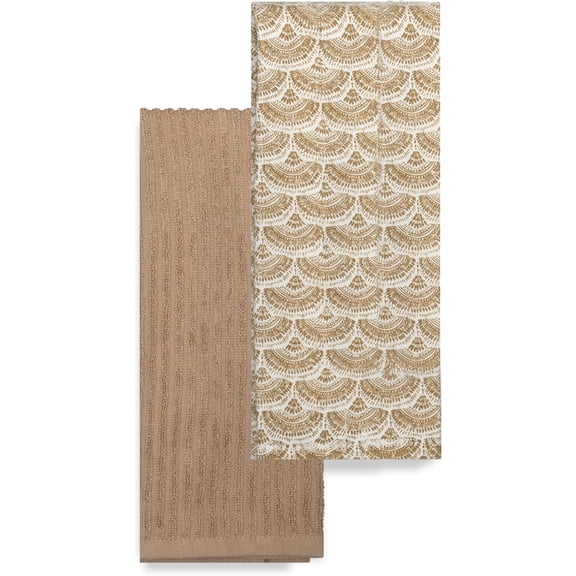 Celeste 2-Piece Cotton Kitchen Towel Set-Beige and Shell Print