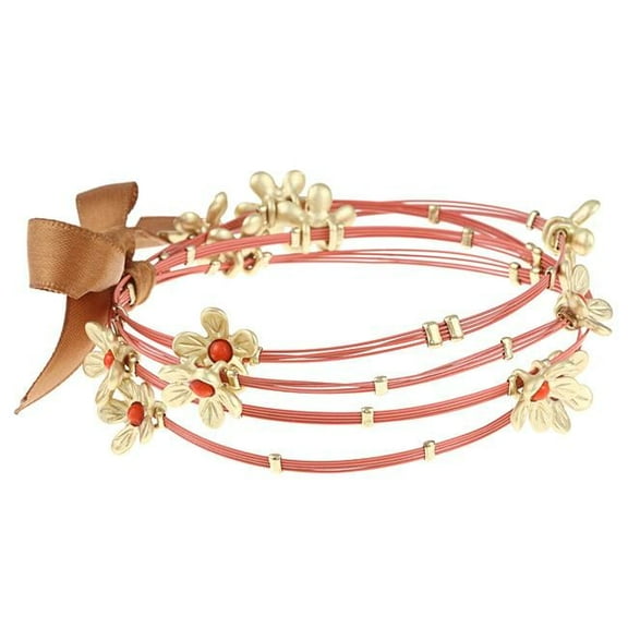 Celeste 622B-0163CRL Celeste Stainless Steel and Large Cabochon Flower Bangles in Red -Set of 4