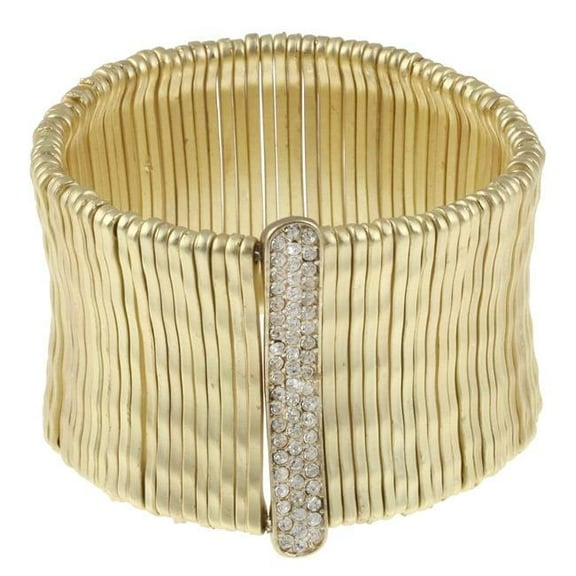Celeste  Celeste Gold Satin Bamboo Bar Pave-Set Crystal Stretch Bracelet - Clear