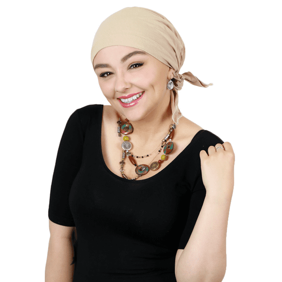 Celeste Cotton Chemo Scarves Pre Tied Head Scarf For Women Cancer Patients (Beige)