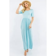 Celeste Design Classic A-Line Maxi Dress with Short Sleeves and Side Pockets Made in the USA Azure-Small