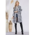 thumbnail image 1 of Celeste Design Women's Oversized Flannel Button Down Shacket with Pockets White Plaid-Plus Size One Size, 1 of 5
