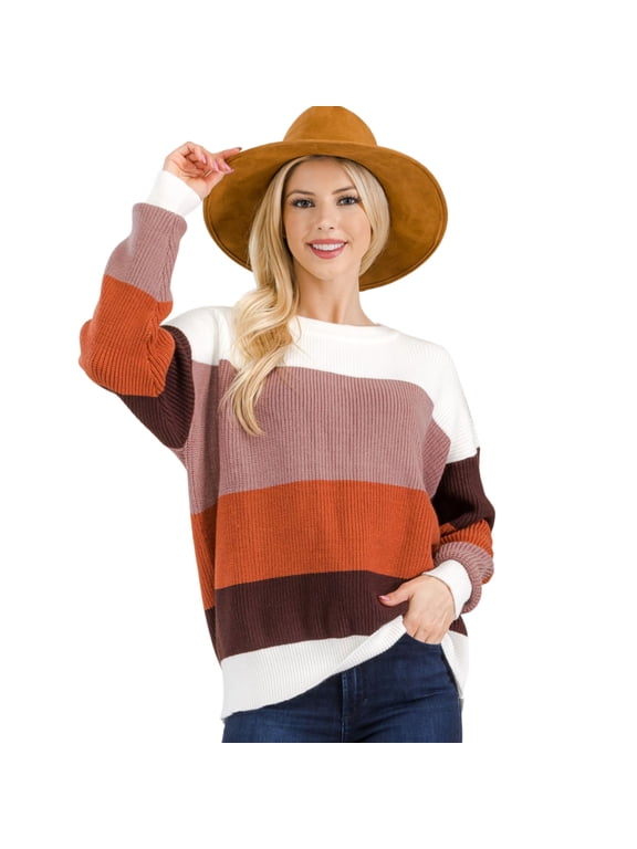 's Women's Pullover Crew Neck Knit Sweater with Long Sleeves in Terracotta -Plus Size