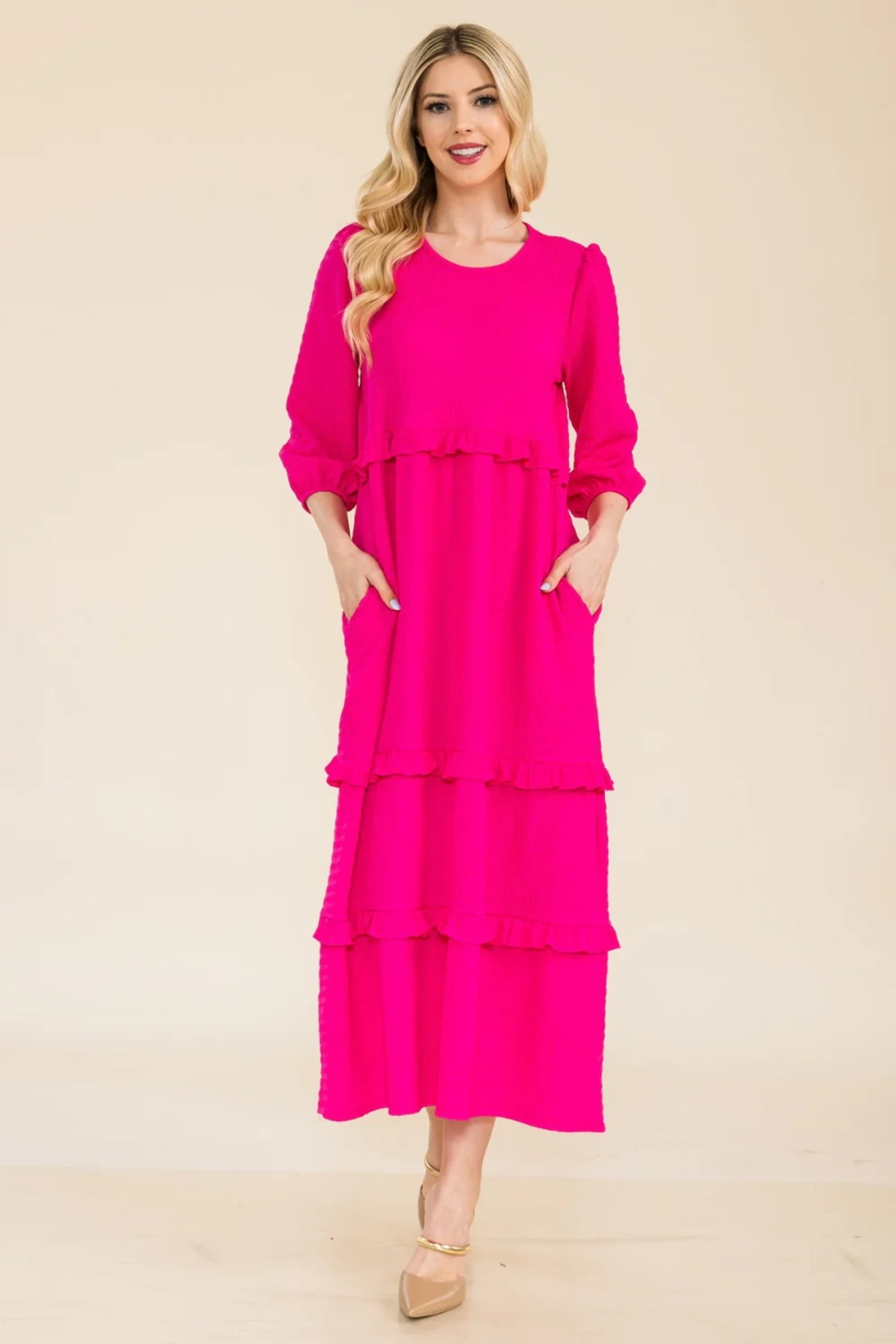 Celeste ruffle front fitted midi dress online