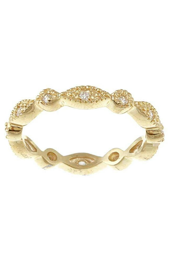 Gold Overlay Sterling Silver Cubic Zirconia Micro Pave Stackable Ring - Clear - Size 9