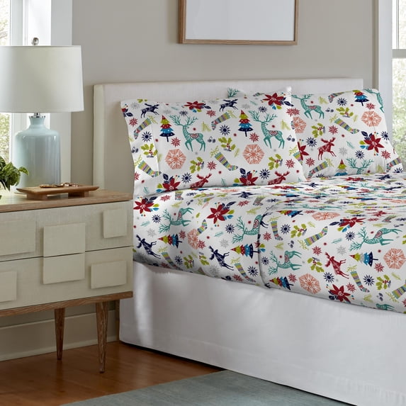 Celeste Home 190 GSM Cotton Flannel Velvet Feel Bed Sheet Set Holiday Joy Twin Flannel