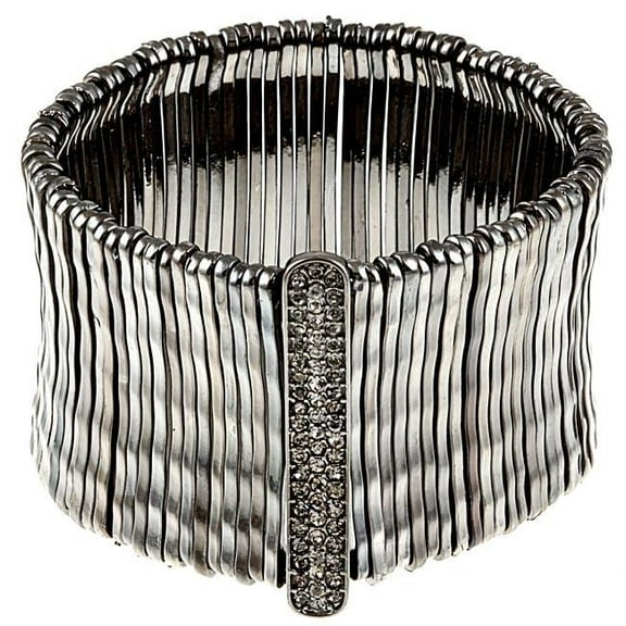 Celeste  Jet Black Bamboo Bar Pave-Set Crystal Stretch Bracelet - Black