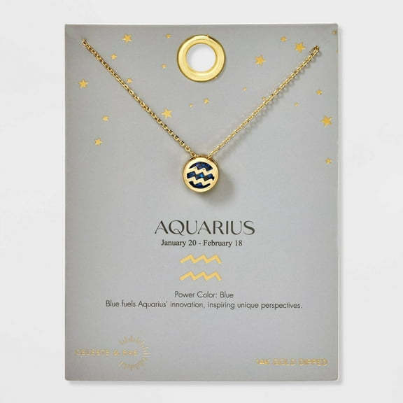 Celeste & Rae Aquarius Blue, Blue Aquarius Necklace, 14K Gold Dipped, 16 Inches